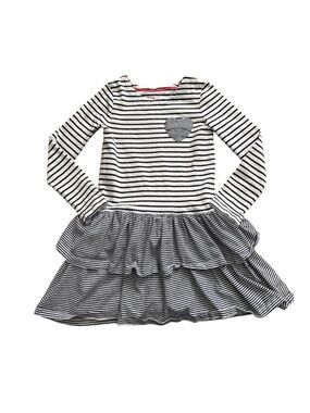 Mini Boden Navy & White Striped Long-Sleeve Tiered Dress